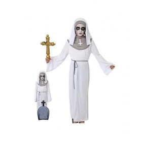 DM Costume de nonne Zombi, Antéchrist, Fantasmal, pour mUjer et fille, différentes tailles. Comprend : Tunique, touche, cordo
