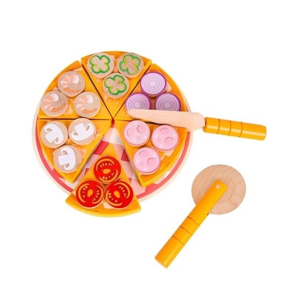 Miaelle Jeu de jouets à pizza en bois - Jeu de rôle - Jeu de pizza - Jouet à découper - Roulettes à pizza - Jeu de cuisine