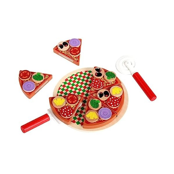 Miaelle Jeu de jouets à pizza en bois - Jeu de rôle - Jeu de pizza - Jouet à découper - Roulettes à pizza - Jeu de cuisine