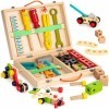 NIWWIN Outils en Bois pour Enfants, Caisse à Outils en Bois, Educatif dimitation Jouet Montage Construction Puzzle Jeux Enfa