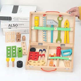 NIWWIN Outils en Bois pour Enfants, Caisse à Outils en Bois, Educatif dimitation Jouet Montage Construction Puzzle Jeux Enfa