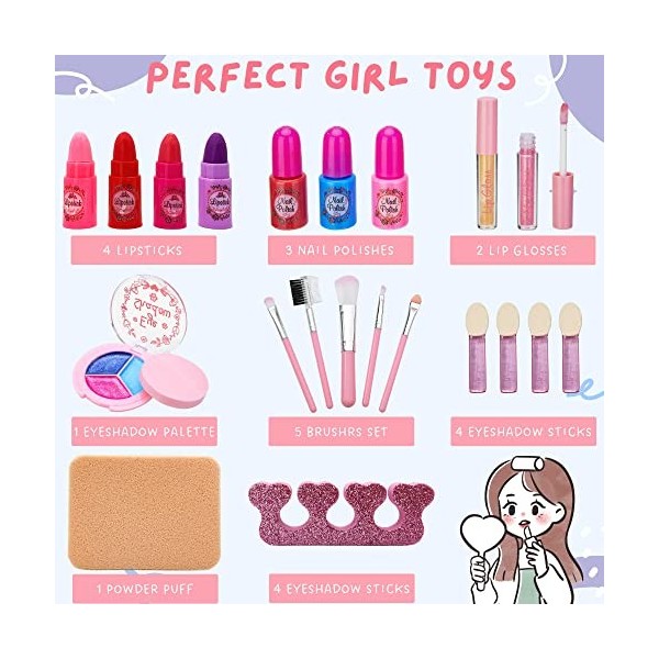 Lubibi Ensemble de Maquillage Lavable pour Enfants avec Coffret, Testé de sécurité Kit de cosmétiques réels pour Enfants,Anni