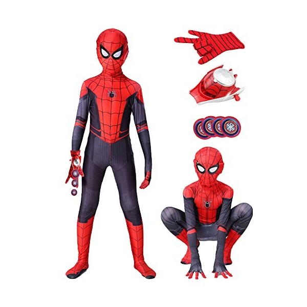 HVIERO Deguisement Spider Enfant 3-12 ans avec Gant Lanceur Spider Costume Spider Enfant Cosplay Halloween Carnaval Mascarade