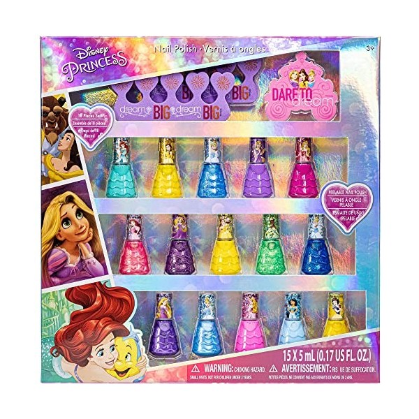 Disney Princess - Townley Girl Vernis à ongles peel-off non toxique| Ensemble-cadeau pour enfants filles| Couleurs pailletées