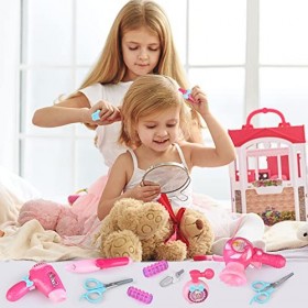 Veluoess Enfant Coiffure Jouet, Coiffure Jouet avec Sèche-Cheveux Pretend Princesse Coiffure Enfants Maquillage Playset Cadea
