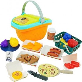 Lot de 32 paniers à Pizza Pique-Nique, Ensemble de Jouets de Cuisine pour Enfants avec Fruits et légumes, Ensemble de Jouets 