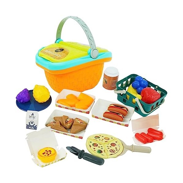 Lot de 32 paniers à Pizza Pique-Nique, Ensemble de Jouets de Cuisine pour Enfants avec Fruits et légumes, Ensemble de Jouets 