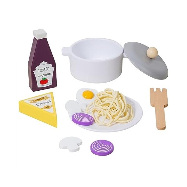 Jouet de Cuisine de Spaghetti, Jouet en Bois Cuisine Enfant Jeu de Rôle Imaginatif Jeu DImitation Accessoires de Cuisine Cad