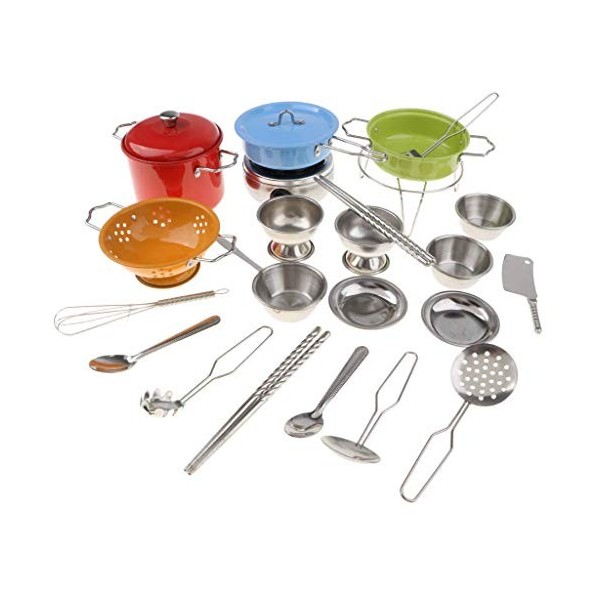 Backbayia 25pcs Ensemble de Jeu DImitation en Acier Inoxydable Casserole Pot Enfant Jouets de Cuisine