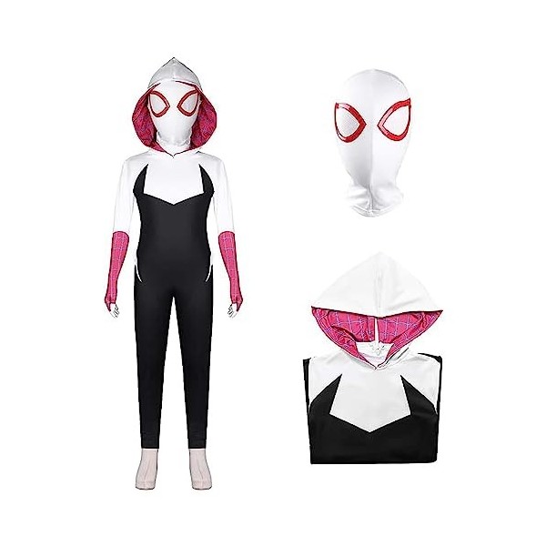 AOKLEY Into Spider-Verse 2 Costume Garçons Fille Gwen Stacy Miles Morales Costume Cosplay Déguisement Combinaison Avec Masque