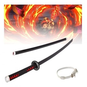 Épée De Samouraï en Bois Demon Slayer Katana 76/104cm avec Ceinture/Porte-Couteau, Accessoire De Jouet De Cosplay Danime, 