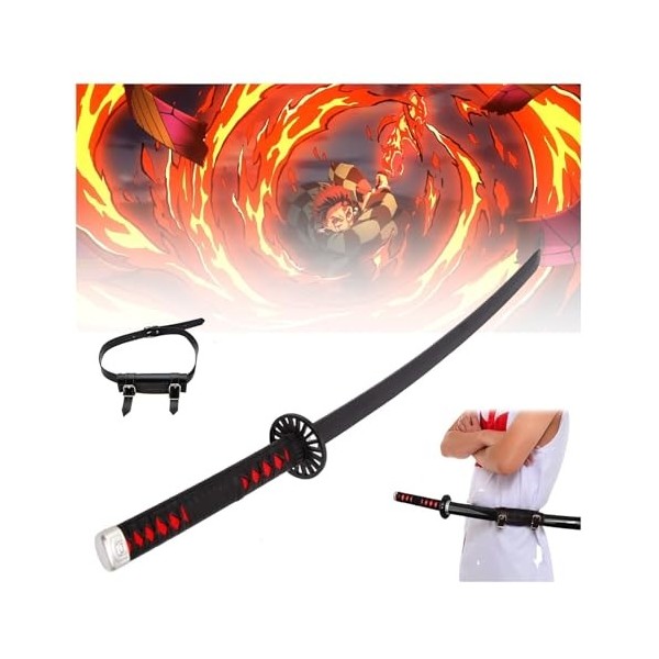 Épée De Samouraï en Bois Demon Slayer Katana 76/104cm avec Ceinture/Porte-Couteau, Accessoire De Jouet De Cosplay Danime, 