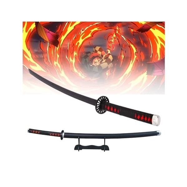 Épée De Samouraï en Bois Demon Slayer Katana 76/104cm avec Ceinture/Porte-Couteau, Accessoire De Jouet De Cosplay Danime, 