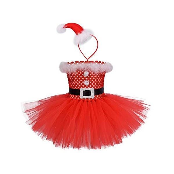 Déguisement de Premier 1er Noël pour Bébé Fille Princesse Tutu Robe Maille à la Main avec Bandeau 1 an Fête Anniversaire Cosp