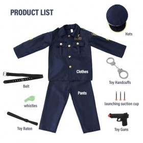 Naletie Deguisement Policier Enfant, Costume Policier Enfant avec Menottes, Étui à Pistolet, Sifflet, Bâton, Déguisement Poli