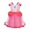 Lito Angels Deguisement Robe Princesse Peach pour Enfant Fille Taille 6-7 ans, Rose Chaud étiquette en tissu 150 