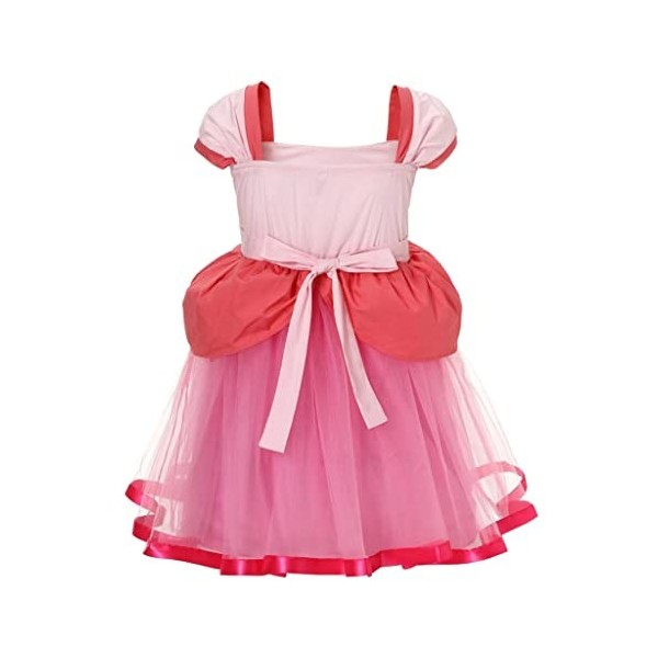 Lito Angels Deguisement Robe Princesse Peach pour Enfant Fille Taille 6-7 ans, Rose Chaud étiquette en tissu 150 