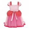 Lito Angels Deguisement Robe Princesse Peach pour Enfant Fille Taille 6-7 ans, Rose Chaud étiquette en tissu 150 