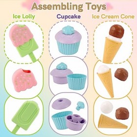 kimonca Jouet de Crème Glacée pour Enfant, Set de Jeu de Dessert Aliments en Plastique Cadeau pour Garçons et Filles de 3 4 5