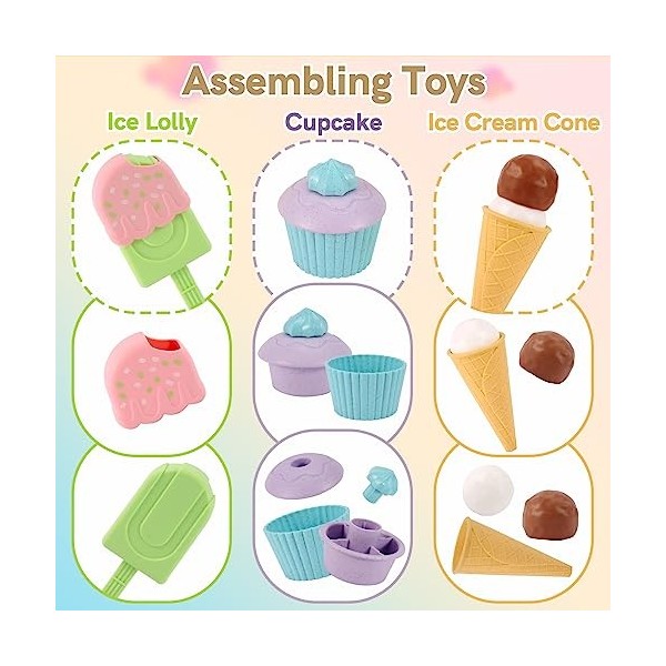 kimonca Jouet de Crème Glacée pour Enfant, Set de Jeu de Dessert Aliments en Plastique Cadeau pour Garçons et Filles de 3 4 5