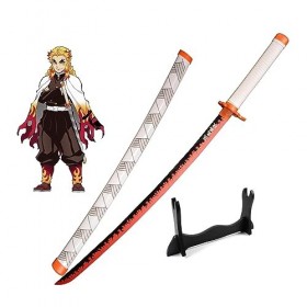RYPDKM Demon Slayer Epee 75cm/104cm Bambou Sabre-Rengoku Kyoujurou, Japonais Anime Katana en Bois, Cosplay Halloween Accessoi