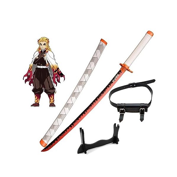 RYPDKM Demon Slayer Epee 75cm/104cm Bambou Sabre-Rengoku Kyoujurou, Japonais Anime Katana en Bois, Cosplay Halloween Accessoi