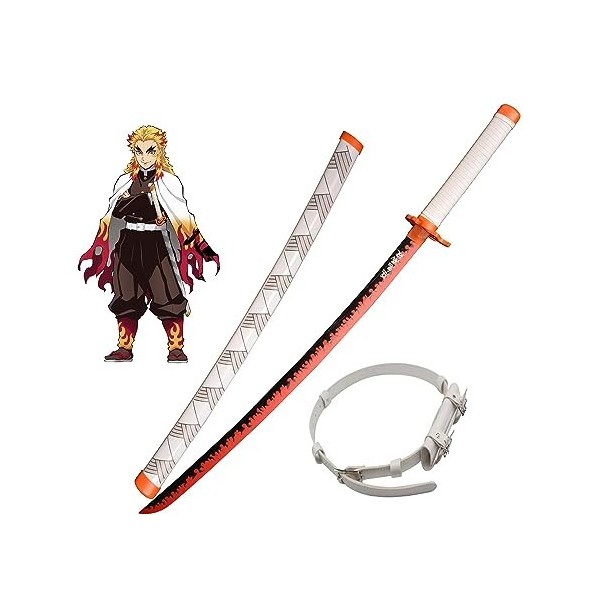 RYPDKM Demon Slayer Epee 75cm/104cm Bambou Sabre-Rengoku Kyoujurou, Japonais Anime Katana en Bois, Cosplay Halloween Accessoi