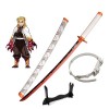 RYPDKM Demon Slayer Epee 75cm/104cm Bambou Sabre-Rengoku Kyoujurou, Japonais Anime Katana en Bois, Cosplay Halloween Accessoi