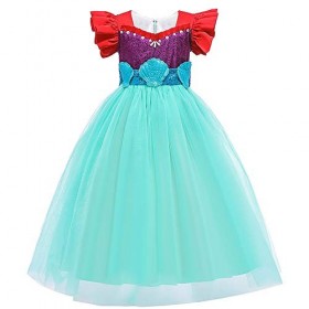 OBEEII Fille Robe Sirène Enfant Princesse Habiller Sans Manches Robes Fête Cosplay Anniversaire Déguisement Mermaid07 7-8 ans