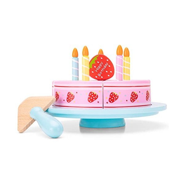 New Classic Toys Plateau de Café/Thé Ensemble avec Gâteau à Découper Jeu d’Imitation Éducative pour Enfants, 10620, Pink, Cof