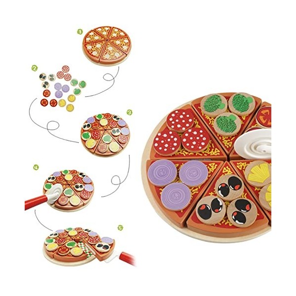 Jouets de Bricolage, Jouet éducatif, Jouet de Cuisine de Nourriture de Pizza de Légumes en Bois, Jouets éducatifs de Jeu de S