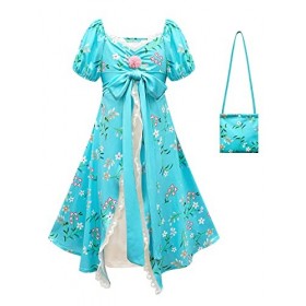 Marendyee Giselle Costume enchanté pour filles, robe de princesse Giselle à manches volantées avec sac pour fête magique, ann