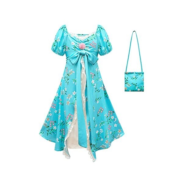 Marendyee Giselle Costume enchanté pour filles, robe de princesse Giselle à manches volantées avec sac pour fête magique, ann