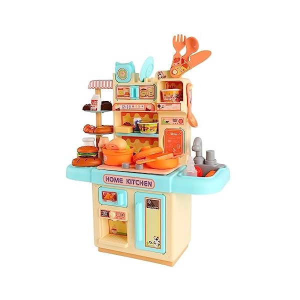 Gedourain Ensemble de Jeu de Cuisine pour Enfants, Jouets de Jeu de Cuisine, Son, Lumière, évier, Pulvérisation de Vapeur, Bl