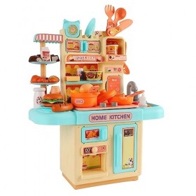 Gedourain Ensemble de Jeu de Cuisine pour Enfants, Jouets de Jeu de Cuisine, Son, Lumière, évier, Pulvérisation de Vapeur, Bl