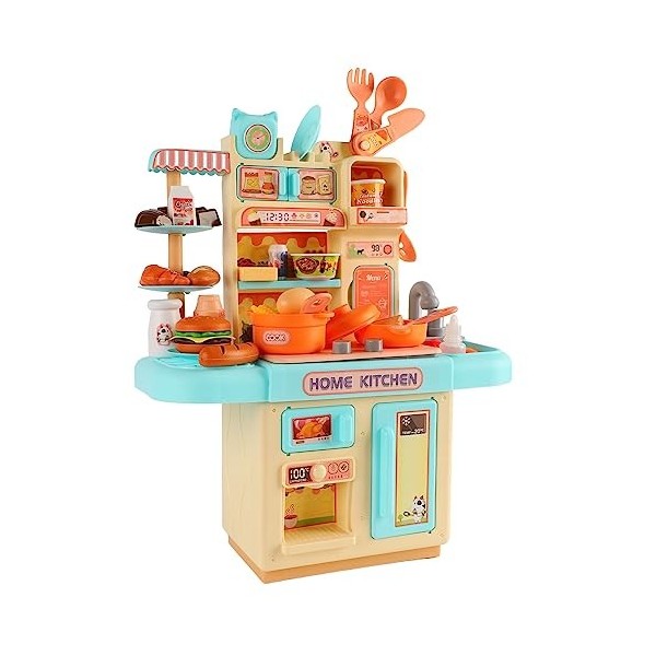 Gedourain Ensemble de Jeu de Cuisine pour Enfants, Jouets de Jeu de Cuisine, Son, Lumière, évier, Pulvérisation de Vapeur, Bl