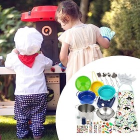 Ensemble de Cuisine pour - Jouet de Cuisine Anti-Chute Portable 37 pièces, Ensemble de Jeu de Cuisine,Enfant Cuisine Coffre-F