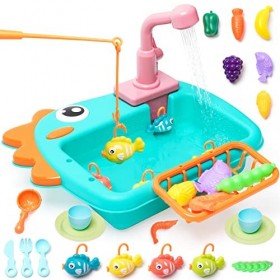 Ensemble de Cuisine évier, Jouets de Cuisine avec Jeux de Pêche, Jouets de Jeu de Rôle pour Enfants Garçons Filles de 3 Ans, 