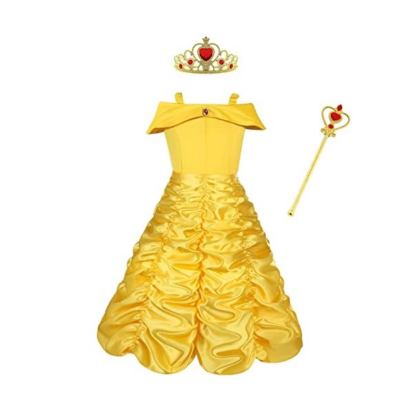 Vicloon Robe de Princesse Belle,3PCS Princesse Belle,Deguisement Belle/Cape à Capuche Costume pour Cosplay Mariage Carnaval F