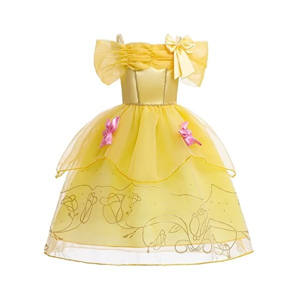 MISS & MR BM Déguisement Belle Classique enfants, Robe Princesse pour fille, Deguisement Princesse fille, fête anniversaire, 