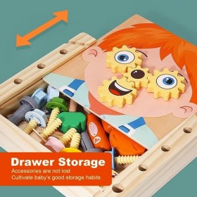 Boîte à Outils, Caisse a Outil Enfant, Jouets Montessori Portables avec boîtes de Rangement et Engrenages Jouets en Bois pour