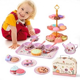 Service à thé pour enfants 48 pièces - Cuisine de jeu - Jouet de dessert - Jeu de rôle - Service à thé pour enfants avec beig