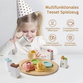 Mamimami Home Service à thé en bois - Jouet pour fête de thé - Cuisine de jeu - Accessoires - Service à thé - Cadeau pour enf