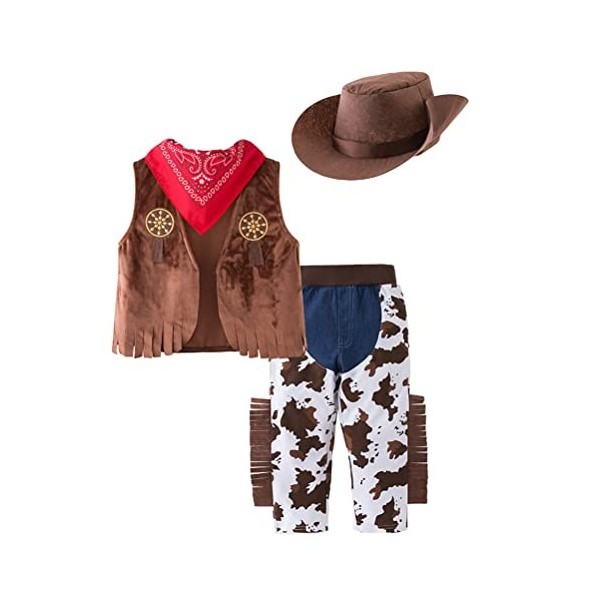 Bébé Garçon Fille Cowboy Déguisement 4 Pièces Gilet + Pantalon + Chapeau + Bandana lAmérique Sauvage louest Cow-Boy Tenues 