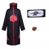 Déguisement Akatsuki Itachi Robe Cape, Tenue Manga Cosplay Bandeau Bague Collier Costume Accessoires Carnaval Homme Femme Fil