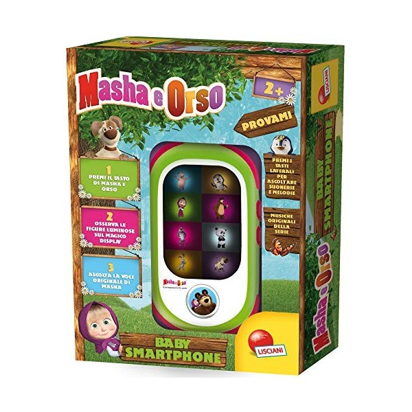 Liscianigiochi- Masha Baby Smartphone LED and The Bear Jeu éducatif électronique, 85507, Multicolore