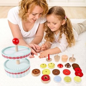 Service à Thé en Bois pour Tout-Petits, Jouet en Bois pour Enfants Jeux de Rôle Jouet Cuisine Dinette avec Jouet de Dessert B