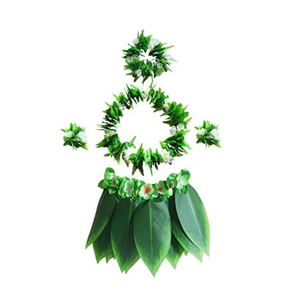 ABOOFAN 5 PCS Hawaiian Leaf Hula Jupe Jeu de Leis Hawaiian Ensemble de Loisirs Et Jupe Hula de Feuilles Tropical Fern Feuille