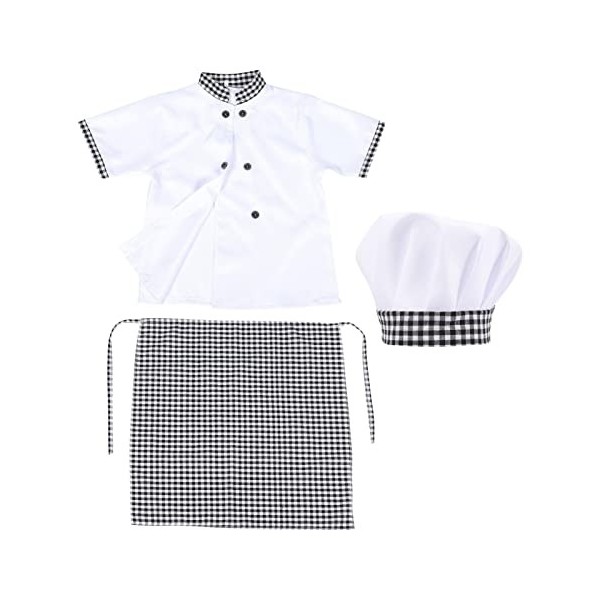 NUOBESTY Déguisement Enfant Unisexe Coton Cuisinier Chef Costume Enfants Chef Tenue Uniforme Costume Tablier Chapeau Pour Enf