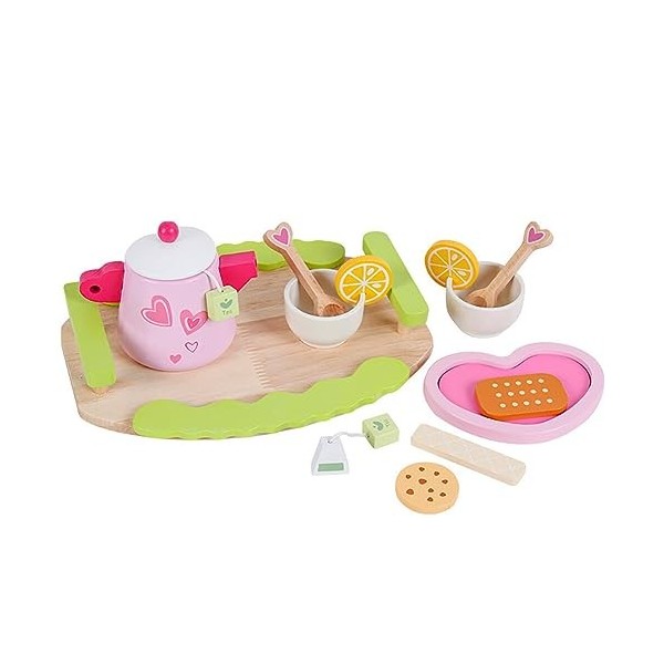 Katutude Services à Thé à Jouet en Bois Enfant, Ensemble de Thé en Bois Jouet de Jeu de SimulationTea Party Jeux de Rôle Acce